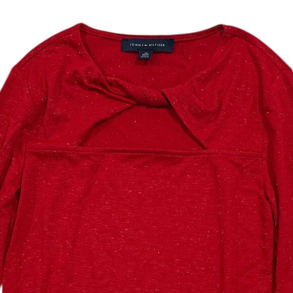 Tommy Hilfiger Red Lurex Twist Neck Top Women’s XS Long Sleeve Cutout NWT - Picture 2 of 10